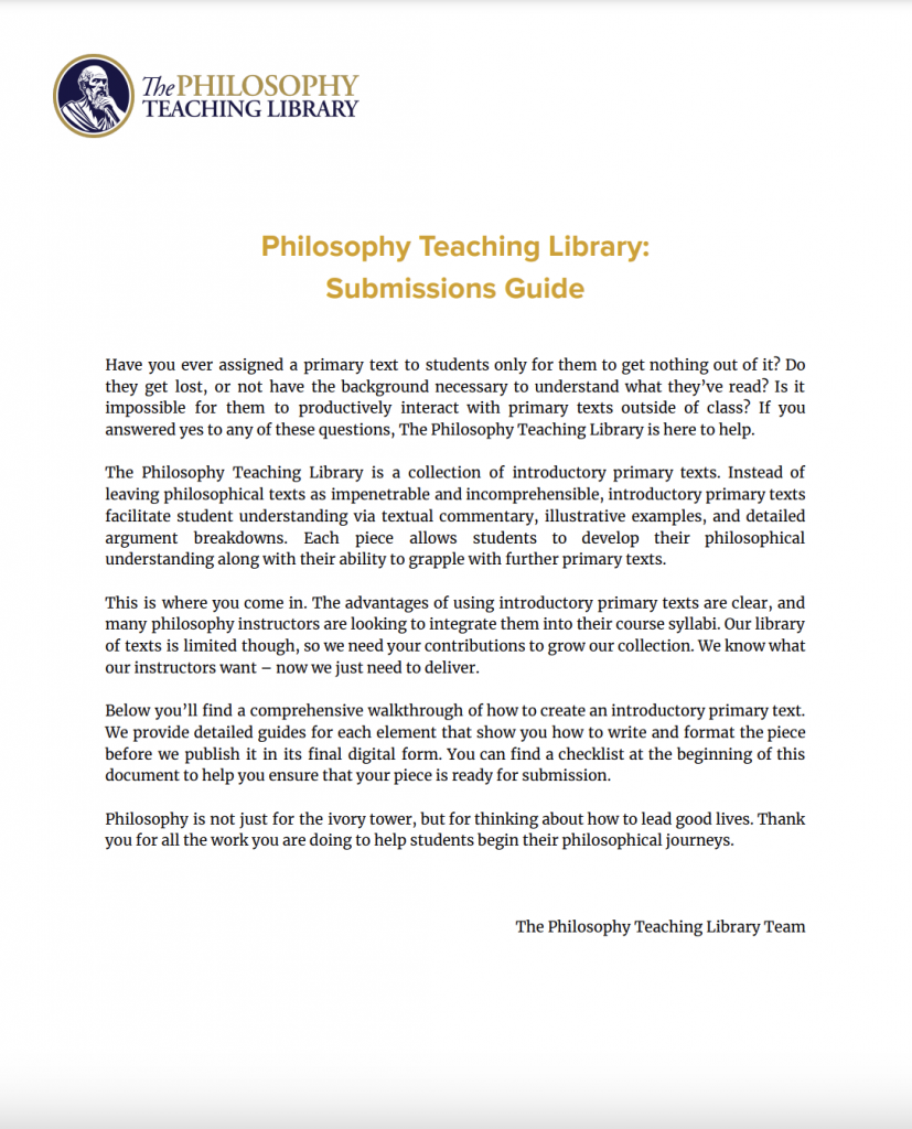 Philosophy Teaching LIbrary Submissions Guide